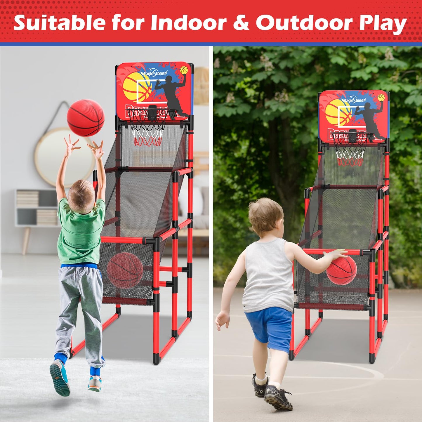 EagleStone Kids Basketball Hoop Arcade Game W/Electronic Scoreboard Cheer Sound