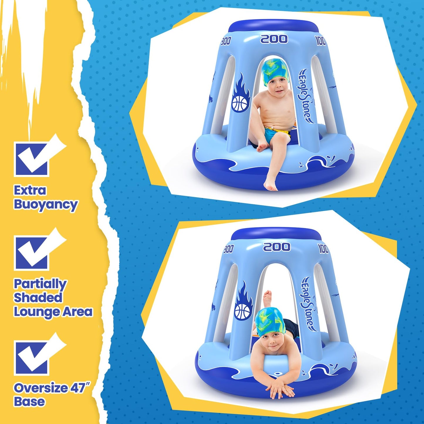 EagleStone Inflatable Pool Basketball Hoop for Kids & Adults, 47" Swimming Floating Basketball Hoop for Pool with 3 Balls, Pump, Summer Outdoor Pool Water Game for Family, Party, Beach & 4th of July