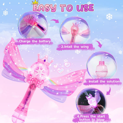 EagleStone Princess Bubble Wands for Kids, Bubble Machine for Toddlers, LED Light & Music Bubble Toys with 1 Li-ion Battery, Outdoor Easter Birthday Toys for Toddlers, 3 4 5 6 7 8 Year Old Girl Gifts