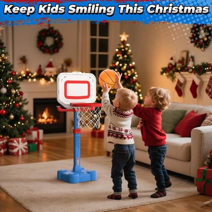 EagleStone 4-in-1 Toddler Basketball Hoop and T Ball Set, Adjustable Height Basketball Hoop,Tee Ball & Ring Toss Toy, Outdoor Indoor Sports Gift for Boys Girls Toddlers Ages 3-8