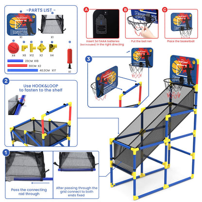 EagleStone Kids Basketball Hoop Arcade Game，4 Balls Indoor and Outodor