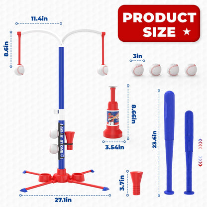EagleStone 3-in-1 Toddler T Ball Set for Kids 3-5 5-8, 2 Baseball Bats, Adjustable Height Hanging Tee, Tball Batting Stand, Ball Launcher, Outdoor/Indoor Baseball Toys,Backyard Sports Gift