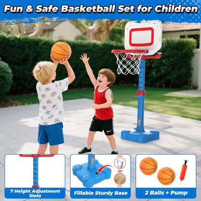 EagleStone 4-in-1 Toddler Basketball Hoop and T Ball Set, Adjustable Height Basketball Hoop,Tee Ball & Ring Toss Toy, Outdoor Indoor Sports Gift for Boys Girls Toddlers Ages 3-8